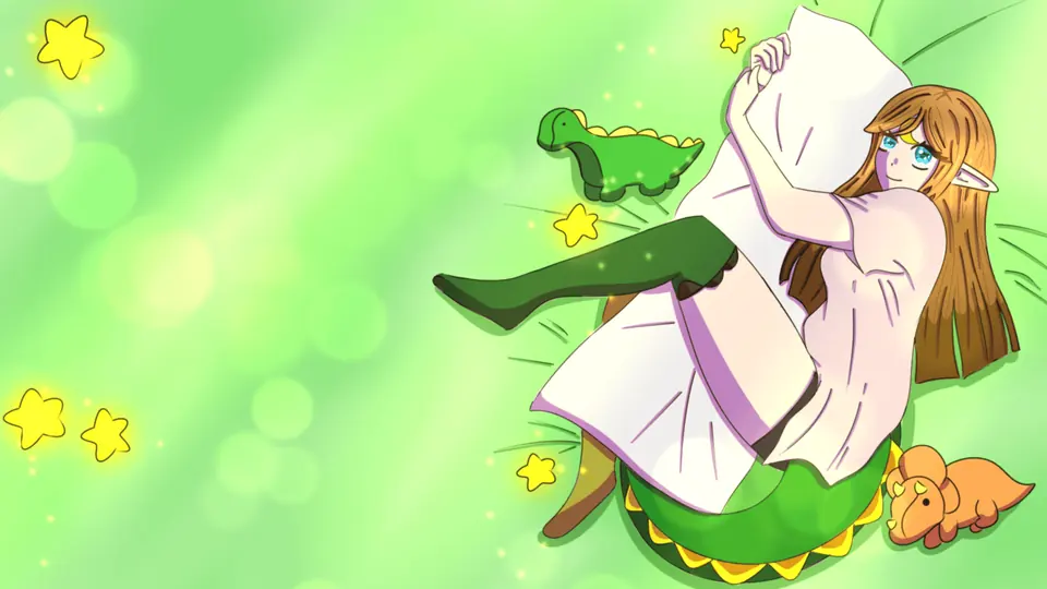 Hope mit Kissen und ihrem Dino-Plushie